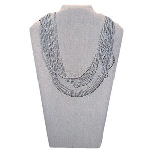 Gray Multi Strand Beaded Statement Necklace